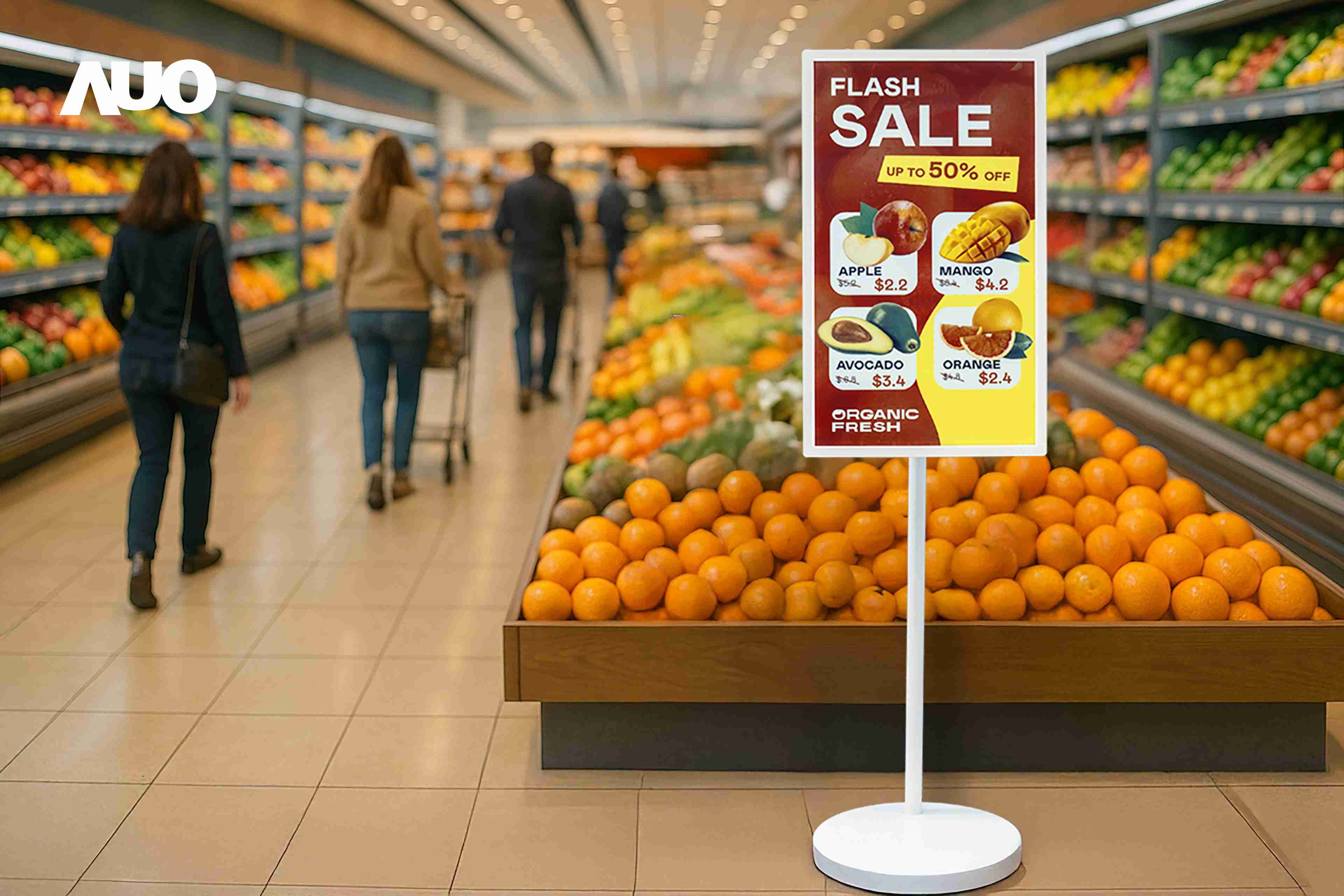 达擎首亮相低功耗、、、全彩的〝aecoPost电子纸解决方案〞，，，仅在更新画面时需要微量的电力驱动，，，，无需布建电线的便捷设计，，使其可灵活应用、、随意置放，，，，并可透过云端或行动装置app，，轻松管理及排程广告内容，，，晋升店头营销利器。。。