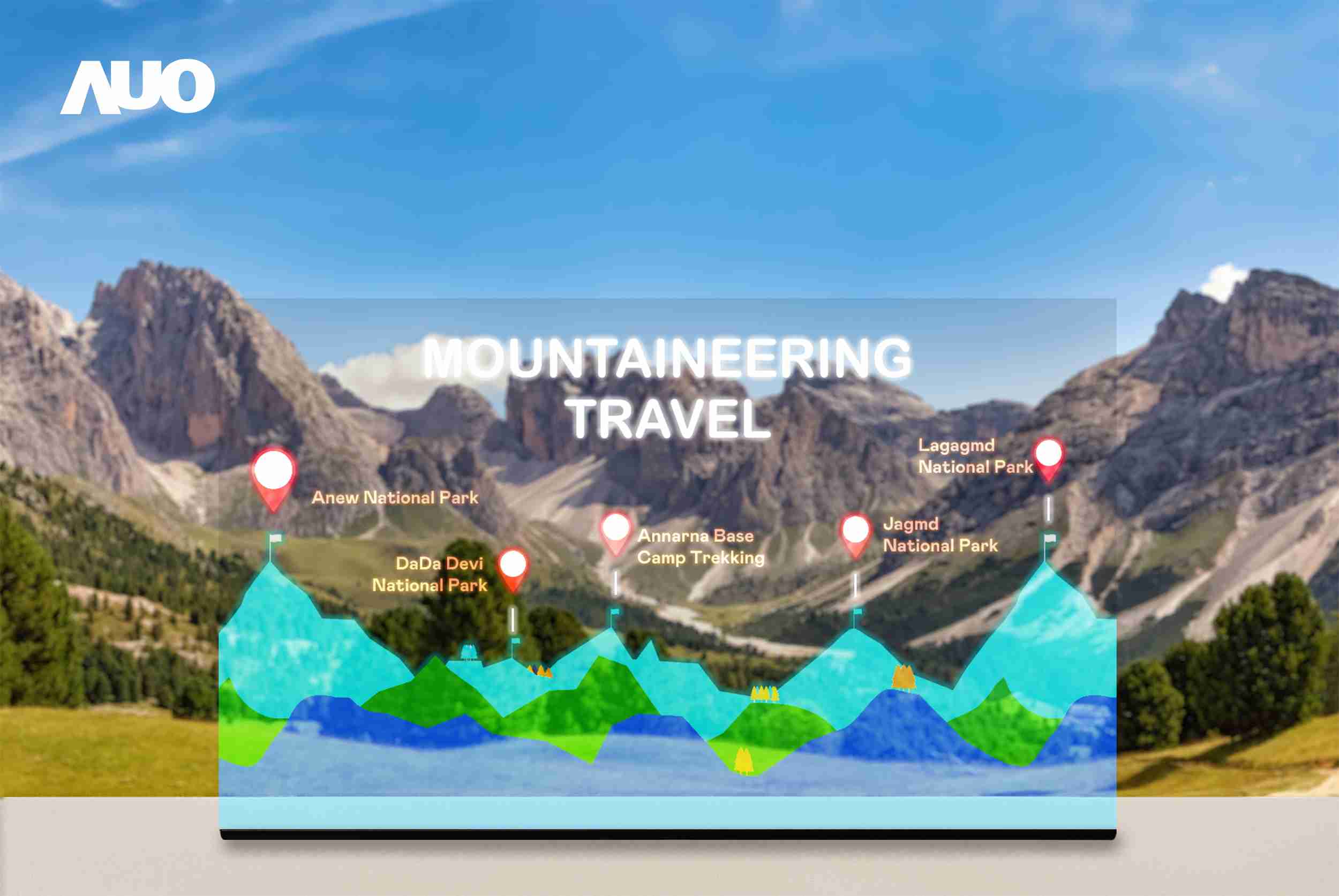 彩霸王展示全球单片尺寸最大(*)42吋透明Micro LED显示器拼接而成的〝64吋透明Micro LED显示器〞，，，具备高透明度、、、、1,000 nits高亮度、、、广色域、、、、采用三边无边框的无缝拼接等多重特色，，，，呈现超高清、、、细腻画质而不遮挡后方视觉，，满足层峰需求，，，，可广泛运用于零售、、、艺术展览或商业空间等场域